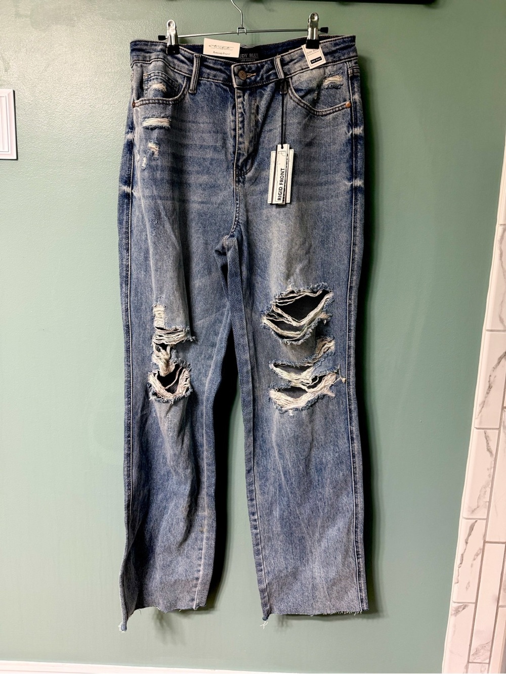 Judy Blue Ripped Light-Medium Blue Boyfriend Jeans